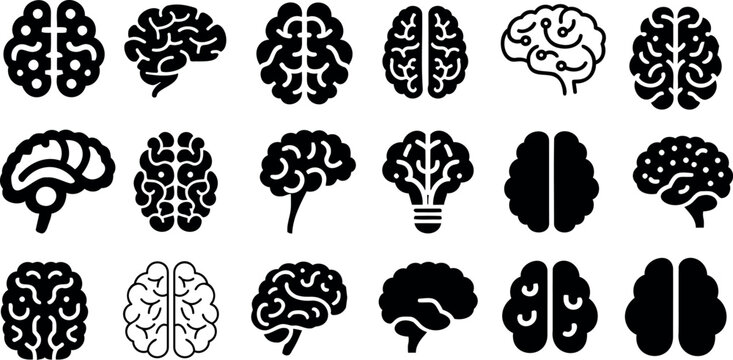 Brain icon silhouette vector clipart set, Perfect brains for medical, educational, neuroscience, psychology, and mental health designs