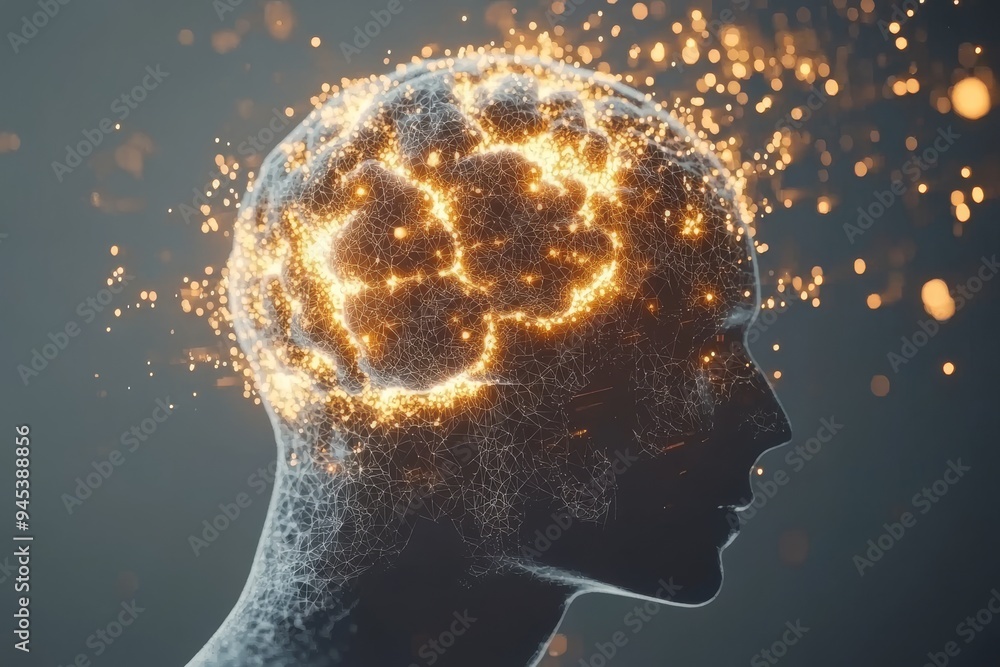 Poster a glowing electrified brain in a dark background symbolizes the intensity of thought and the powerfu