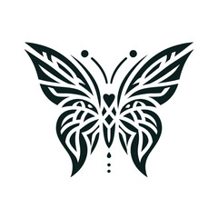 Bold Tribal Butterfly Tattoo with Intricate Wing Details with white background