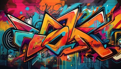 An urban background with retro graffiti featuring bright colors and wild patterns.