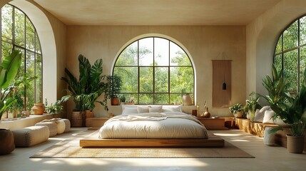 Bedroom with natural light and trees And airy bedroom