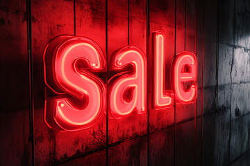 A banner featuring the word "Sale" isolated and illuminated in red neon