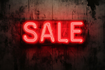 A banner featuring the word "Sale" isolated and illuminated in red neon