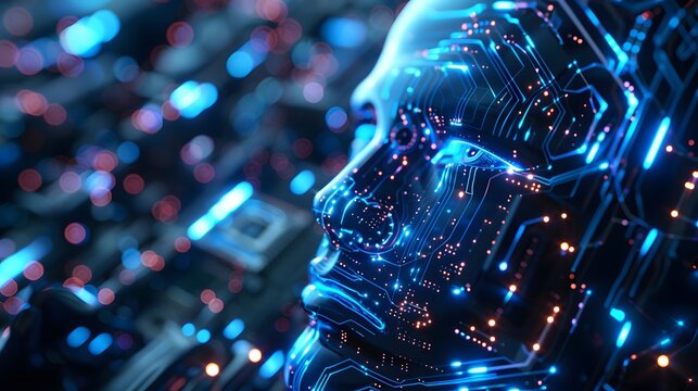 A human-headed robot composed of artificial intelligence electronic components
