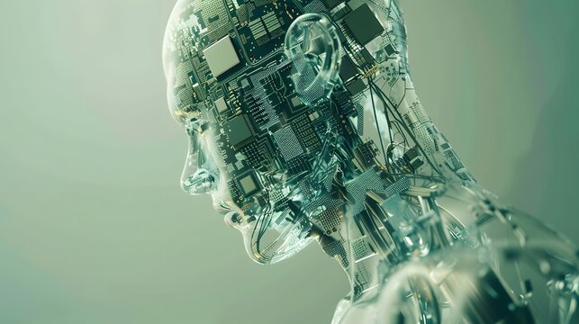 A human-headed robot composed of artificial intelligence electronic components