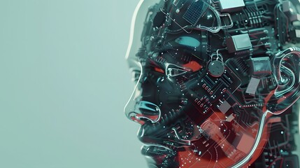 Naklejka premium A human-headed robot composed of artificial intelligence electronic components