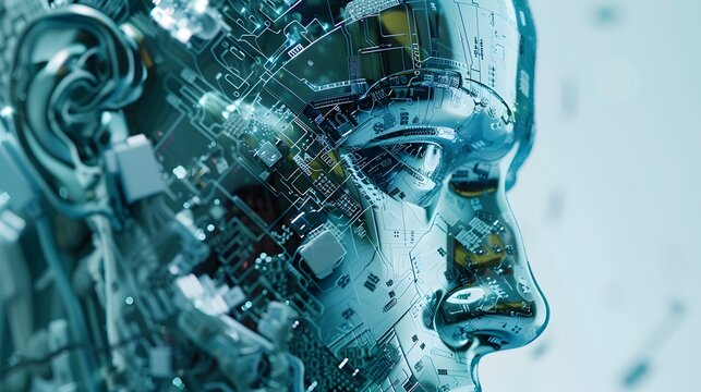 A human-headed robot composed of artificial intelligence electronic components