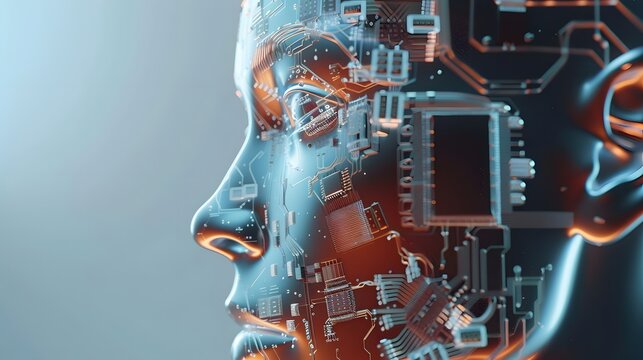 A human-headed robot composed of artificial intelligence electronic components