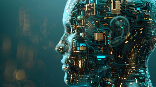 A human-headed robot composed of artificial intelligence electronic components