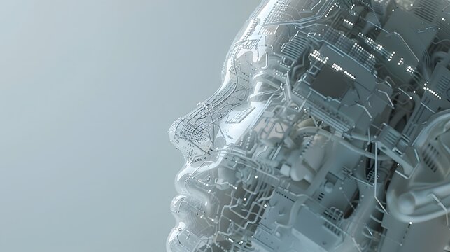 A human-headed robot composed of artificial intelligence electronic components