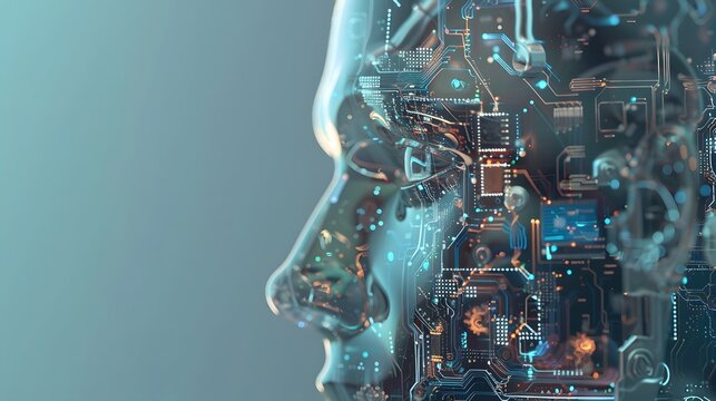 A human-headed robot composed of artificial intelligence electronic components