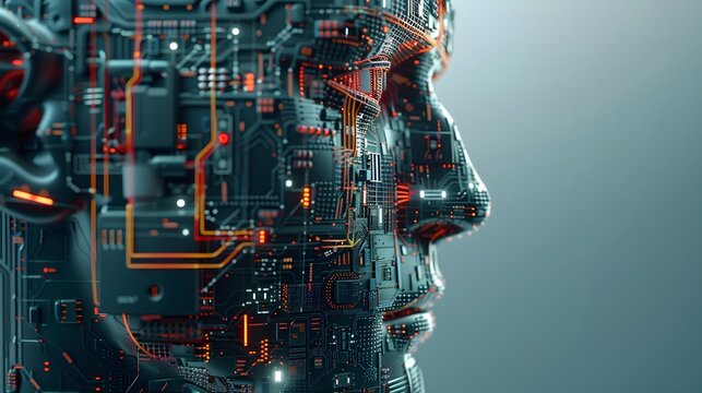 A human-headed robot composed of artificial intelligence electronic components
