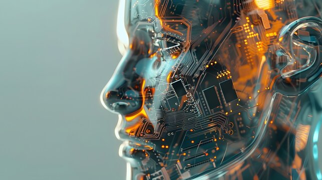 A human-headed robot composed of artificial intelligence electronic components