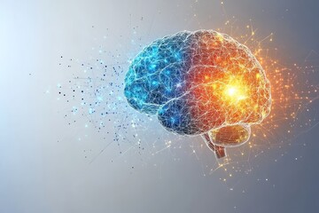 An abstract brain made of blue and orange fragments symbolizes the clash of ideas and the intensity of intellectual discourse in a dynamic modern context