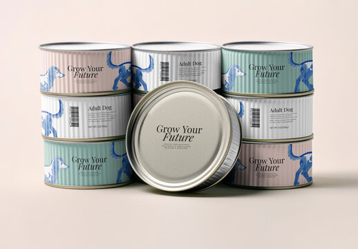 Product Packaging Stack Of Canned Foods Mockup With Generative AI