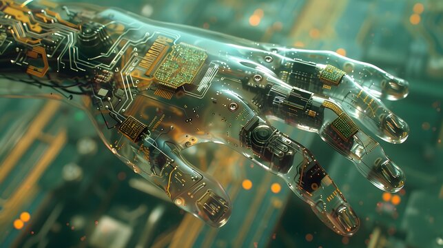 Hand composed of artificial intelligence technology electronic components