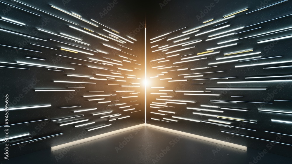 Aufkleber radiant light beam emanating from a corner on a dark backdrop with ample space for text.