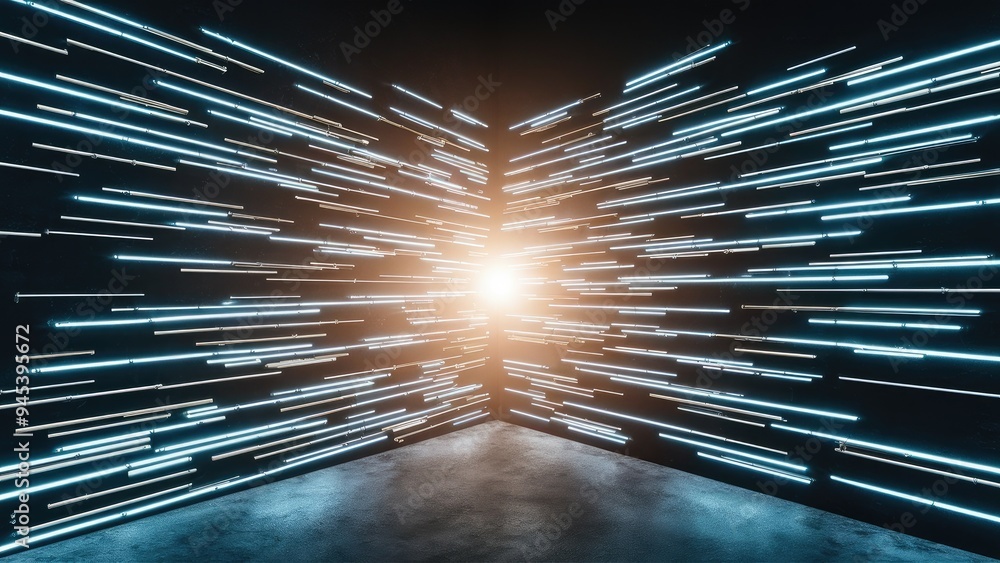 Aufkleber radiant light beam emanating from a corner on a dark backdrop with ample space for text.