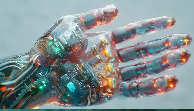 Hand composed of artificial intelligence technology electronic components