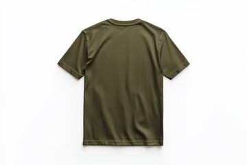 Naklejka premium An olive-green t-shirt viewed from the back and set against a white background, offering a clear view of the garment’s color and design for marketing purposes.