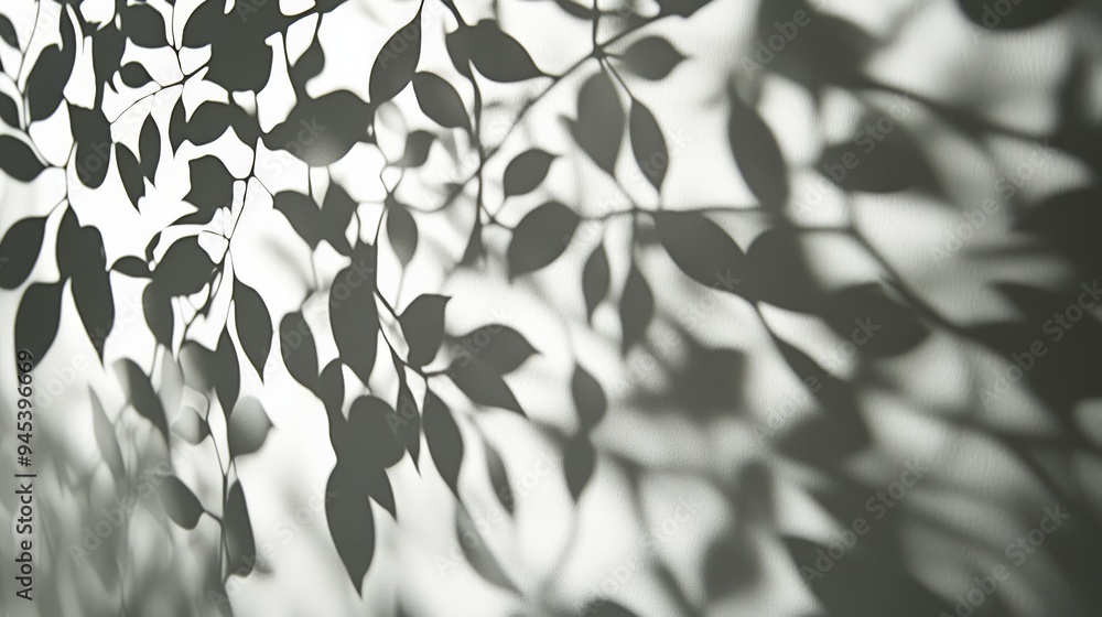 Poster An abstract image displaying the artistic shadows of leaves against a light background, creating a tranquil and nature-inspired pattern that evokes a sense of calm and reflection.