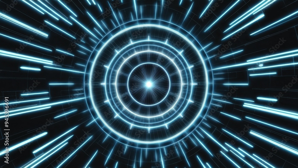 Poster seamless loop of glowing blue neon lines with a futuristic and technological aesthetic, representing