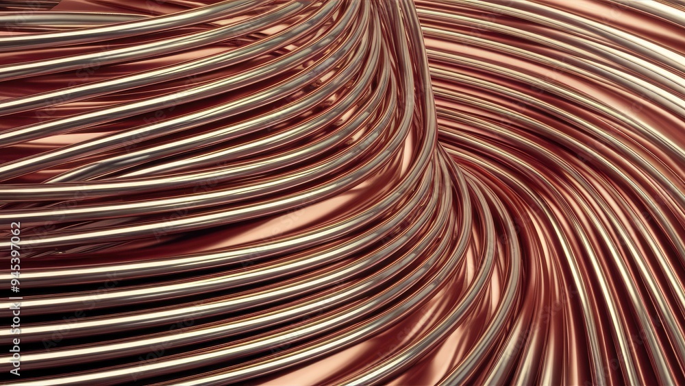 Poster shiny metallic stripes with wavy texture - 3d rendering