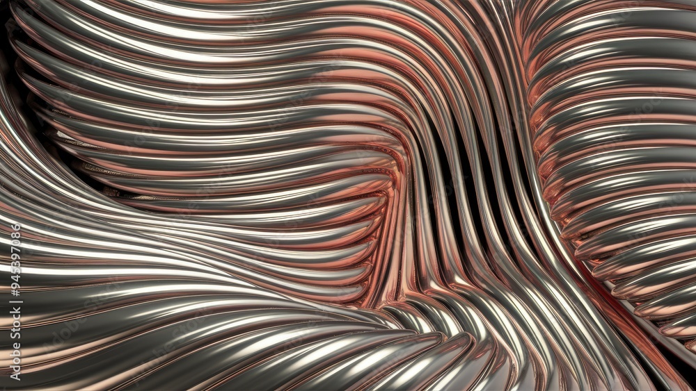 Aufkleber shiny metallic stripes with wavy texture - 3d rendering