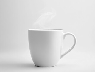 Obraz premium A white coffee mug with steam rising on a white background