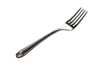 High-resolution stainless steel fork isolated on transparent background, ideal for culinary arts, food photography, and kitchenware design projects