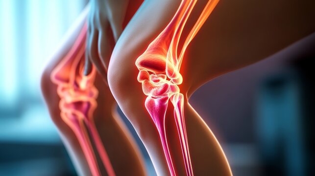 X-ray image showing knee bones in the human body that has pain