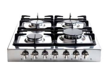 High-resolution gas stove burner isolated on transparent background for kitchen design projects, cooking concepts, and culinary equipment