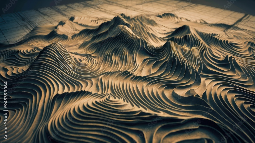Poster topographic map background featuring terrain elevation, grid layout, and contour lines. illustrating