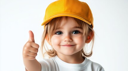 Happy Little Girl with Thumbs Up in Yellow Cap
