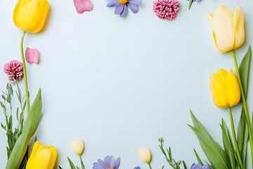 Creative layout made of spring flowers with copy space. Nature background. Season minimal idea