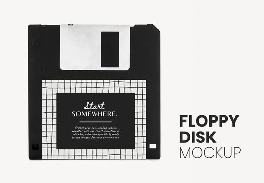 Flatlay Floppy Disk And Sticker Mockup