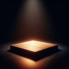 Circular Wooden Platform with Spotlight | Dark Background with Illuminated Stage | Wooden Podium on Concrete Floor