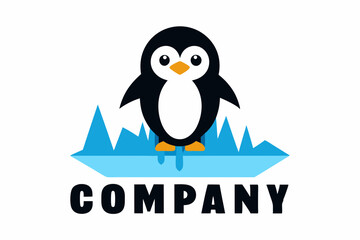 Naklejka premium A logo with a cartoon penguin standing next to it