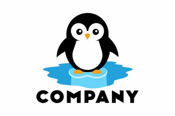 Naklejka premium A logo with a cartoon penguin standing next to it