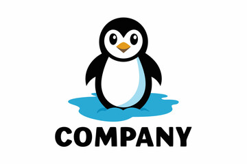 A logo with a cartoon penguin standing next to it