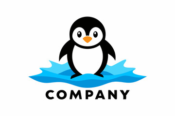 A logo with a cartoon penguin standing next to it
