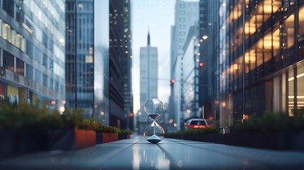 Obraz premium Urban architecture time and money economy improves hourglass