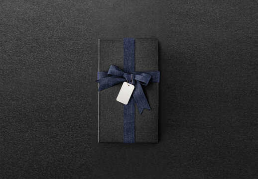 Flatlay Gift Box With Tag Mockup