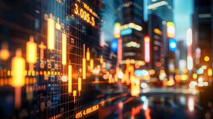 Fototapeta premium Financial trading center city financial stock market bar chart