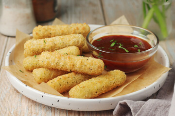 Mozarella sticks with barbeque sauce