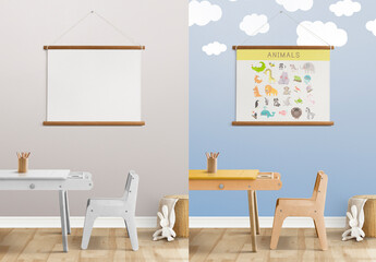 Interior Kids Room Furnitured And Decoration Mockup