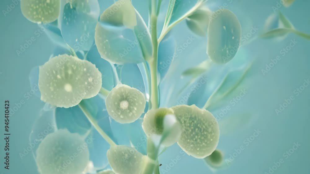Aufkleber a close-up view of green spherical structures with fine details in a scientific setting