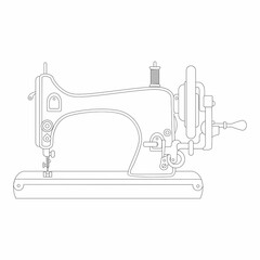Stock vector illustration isolated icon.  Hand drawn illustration of vintage sewing machine on white background. Vector illustration. Eps 10. 