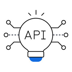 AI-Driven API for Business Intelligence Icon Design. Representing Cloud Computing. Integration. Technology. Data Security. Vector icon (for EPS) or Transparent PNG (for PNG).