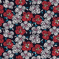 Japanese Curl Petal Flower Vector Seamless Pattern
